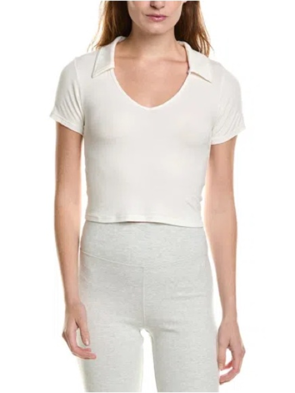 IVL collective Women's Cream Short Sleeve Polo Crop Top, Sz